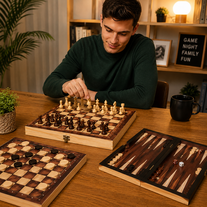 3 in 1 Chess Checkers & Backgammon Set