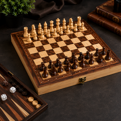 3 in 1 Chess Checkers & Backgammon Set