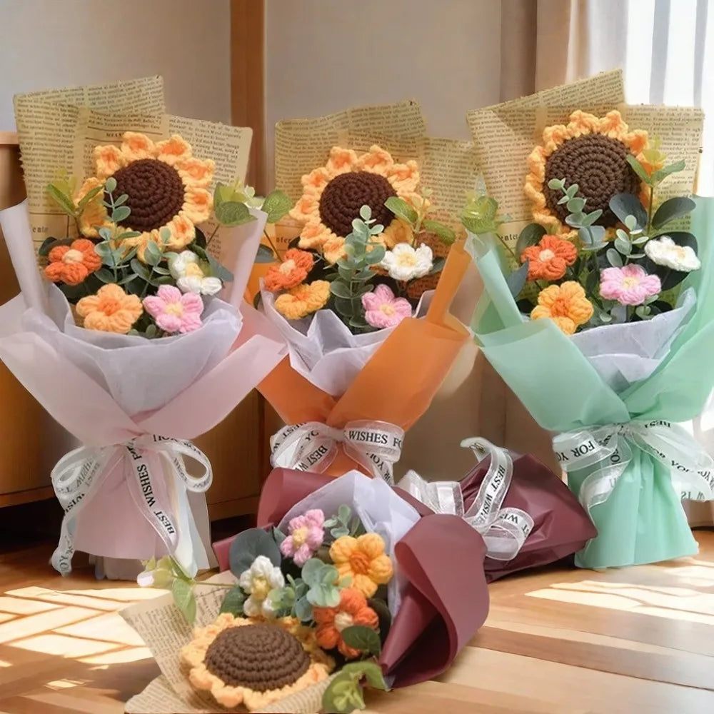 Handmade Crochet Sunflower & Daisy Bouquet